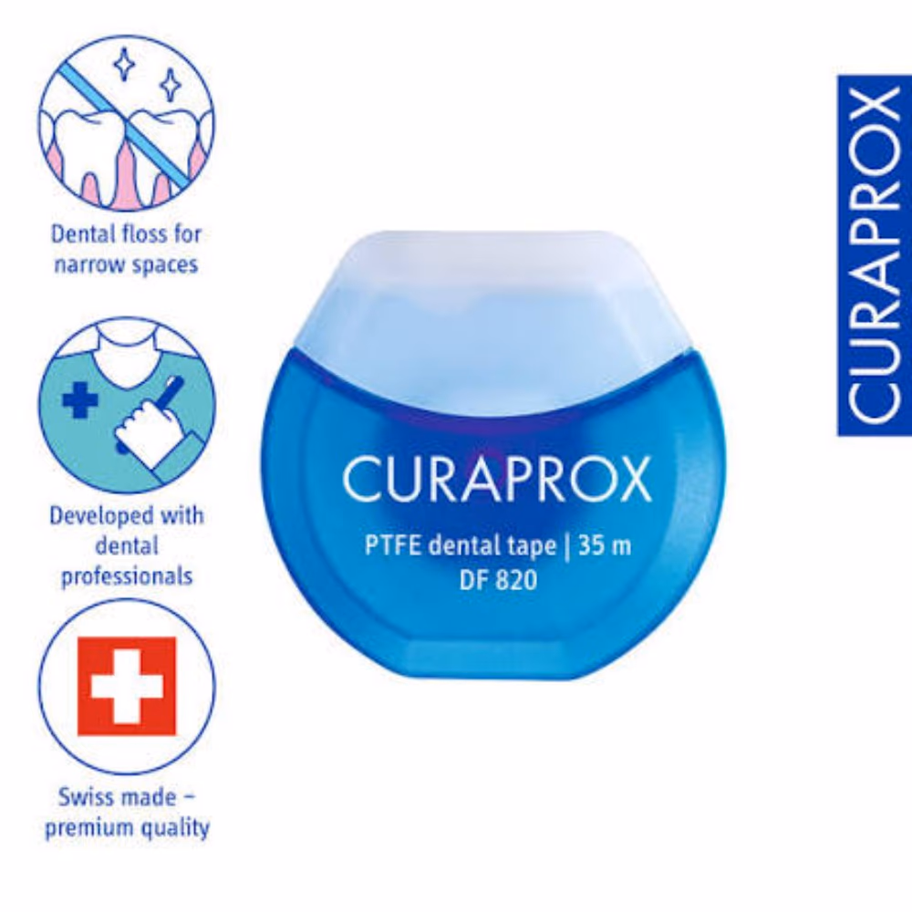 Curaprox DF 820 PTFE Dental Tape, 35m – Shred-Resistant Floss for Tight Interdental Spaces 3