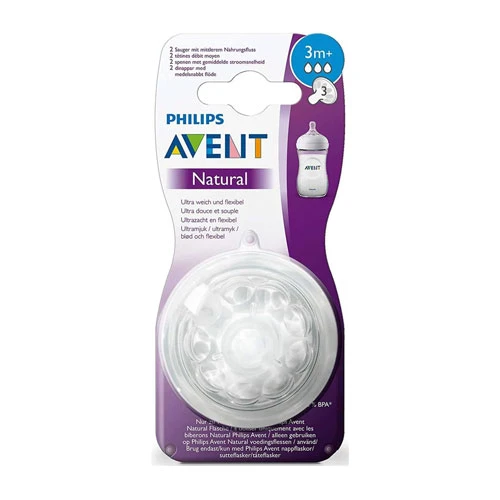 Philips Avent Natural Medium Flow Nipples 3m+ SCF 043, 27 - Pack of 2 1