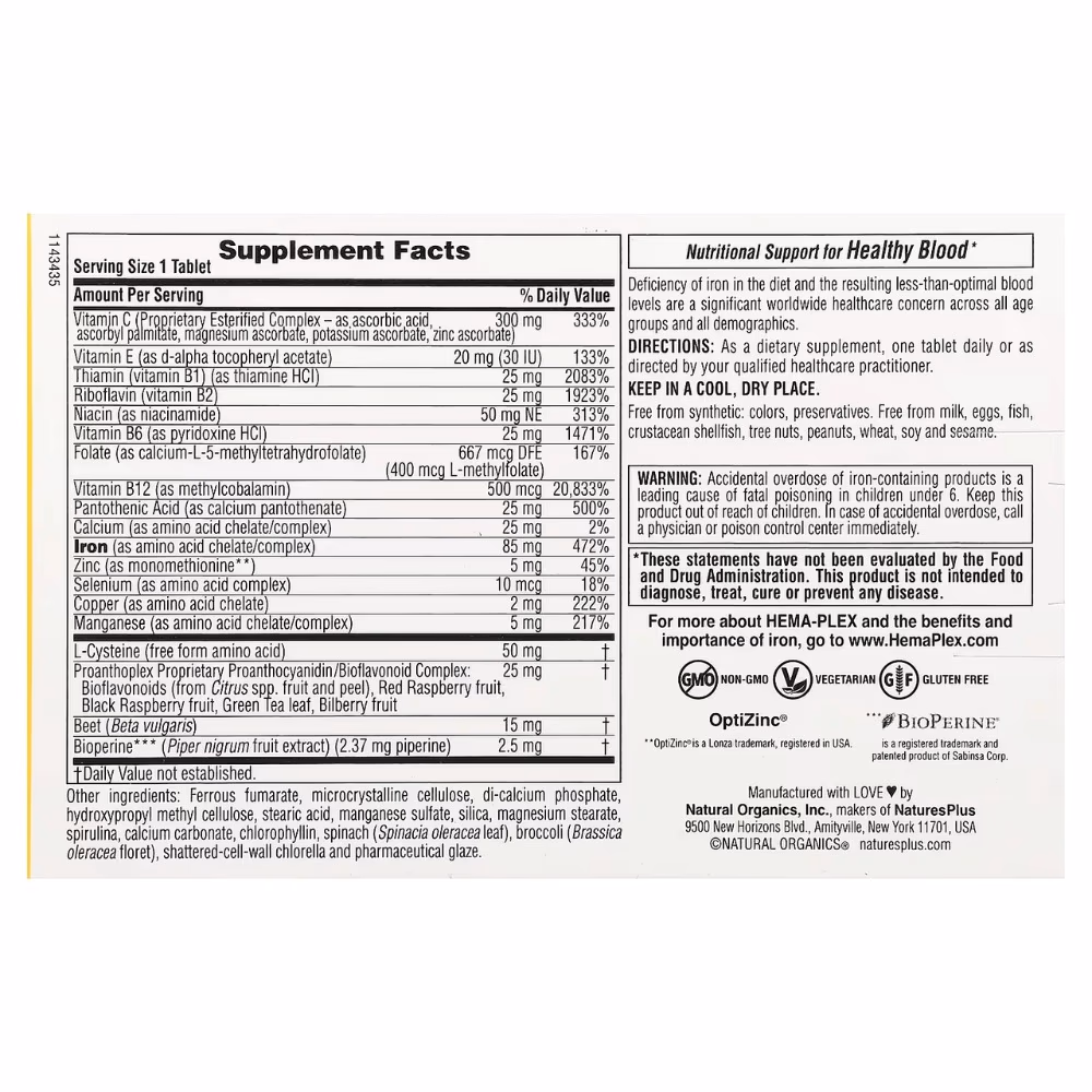 Natures Plus  Hema-plex Iron Tablet 10s 4