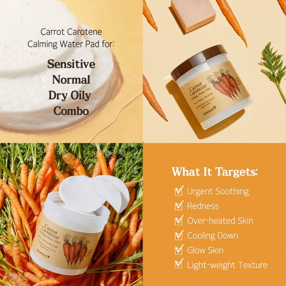 Skinfood Carrot Carotene Calming Water Pad 60 Pads – Beta-Carotene from Carrot Seed Oil | Vegan Toning & Soothing Pads 5