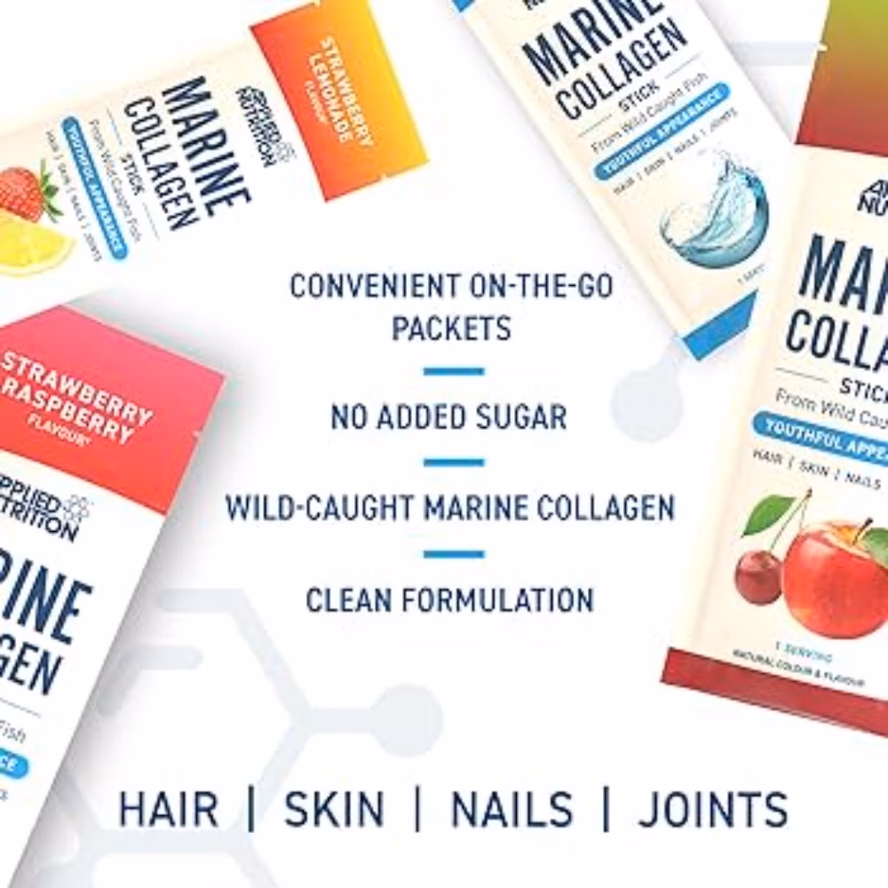Applied Nutrition Marine Collagen Sticks 10 Sticks x 12g – Strawberry Raspberry | 10g Collagen from Wild Caught Fish | Hair, Skin, Nails & Joints 3