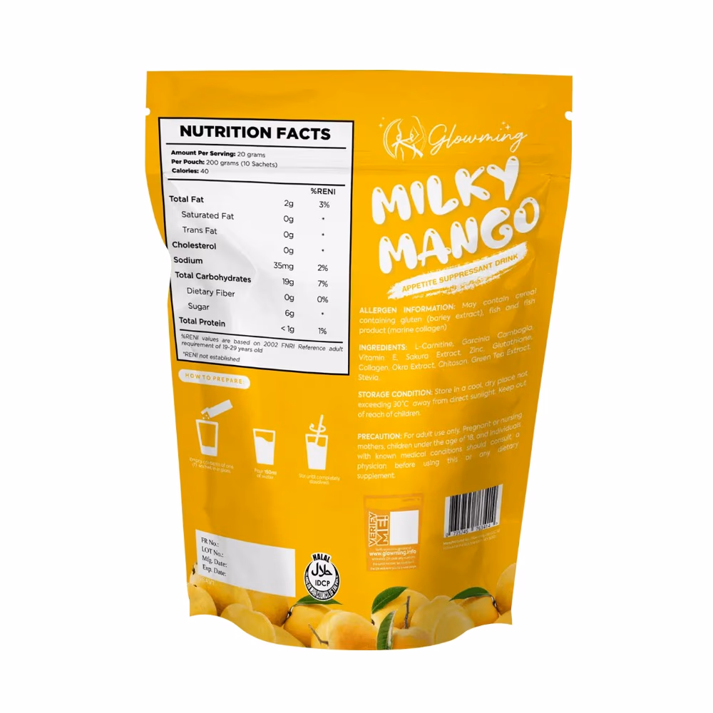 Glowming Milky Mango Glutathione & Collagen Drink Mango Flavour 10 Sachets x 20g 2