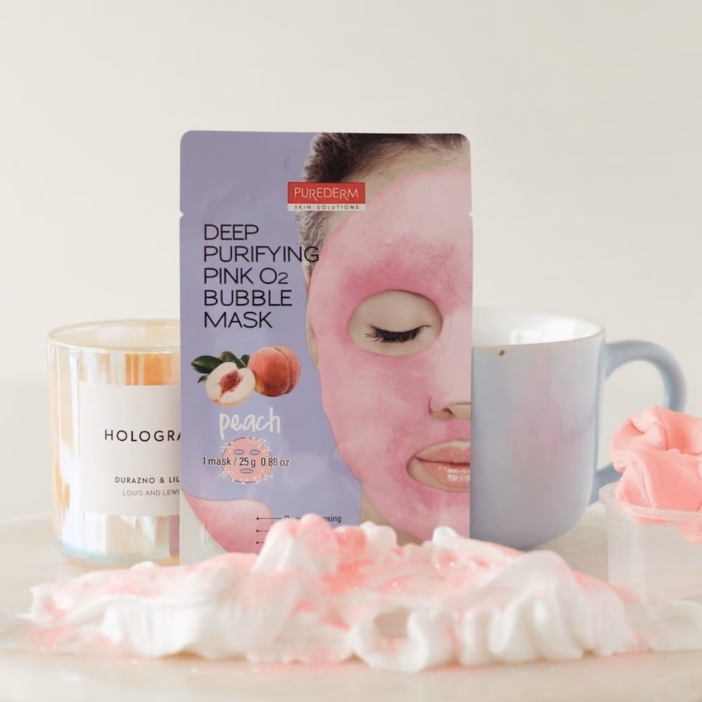 Purederm Deep Purifing Pink O2 Bubble Mask Peach 25gm 3