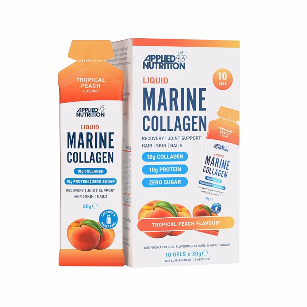 Applied Nutrition Liquid Marine Collagen 10 Gels x 30g – Tropical Peach | 10g Collagen & 10g Protein per Gel | Recovery, Hair, Skin, Nails & Joints