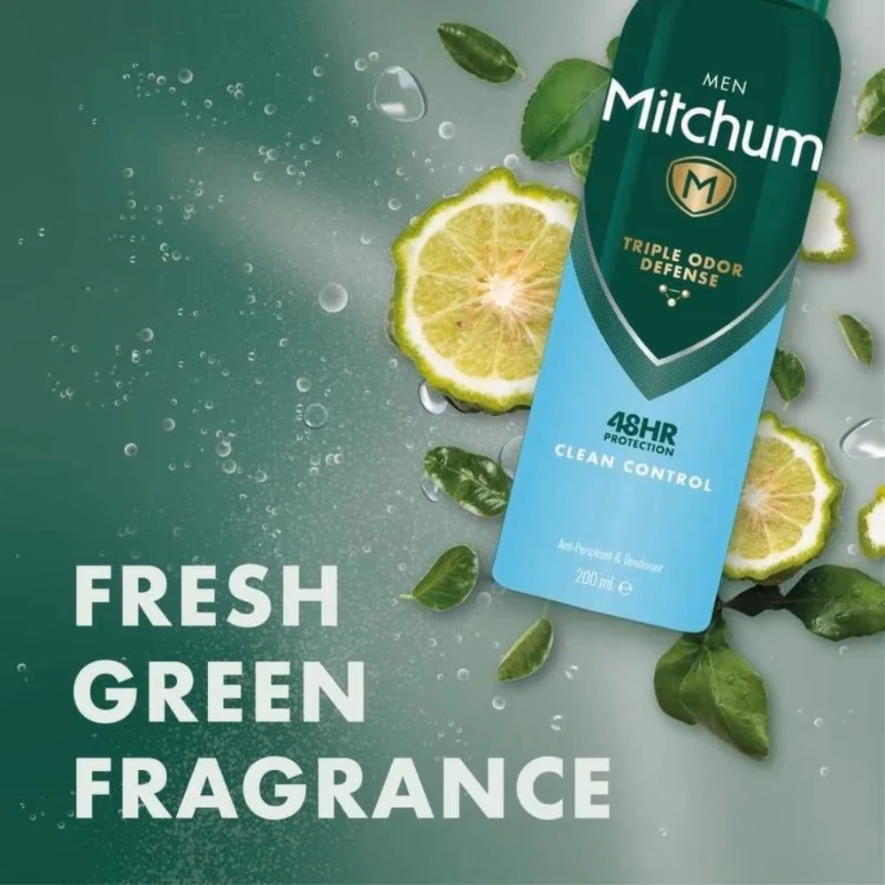 Mitchum Men's Clean Control 48HR Triple Odour Protection Antiperspirant and Deodorant Spray 200ml with Sweat and Odour Control 3