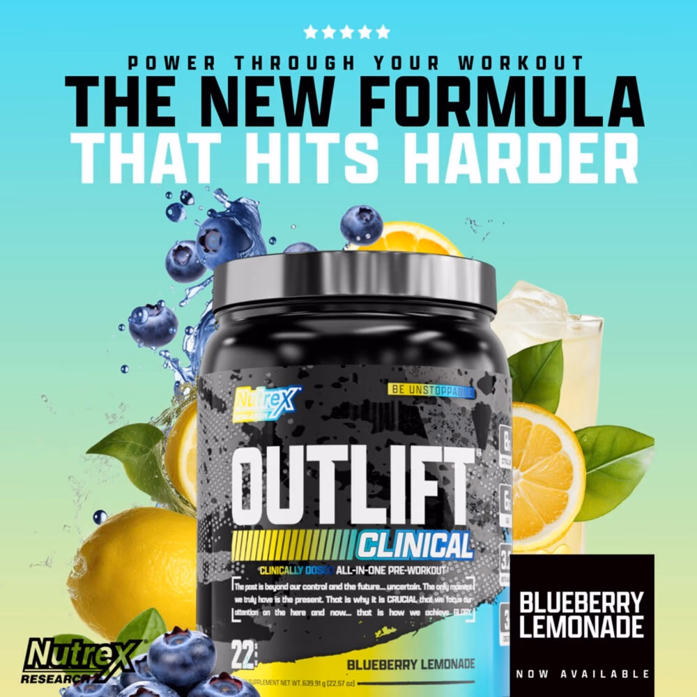Nutrex Outlift Clinical Blueberry Lemonade 22 Servings – Pre-Workout Supplement 4