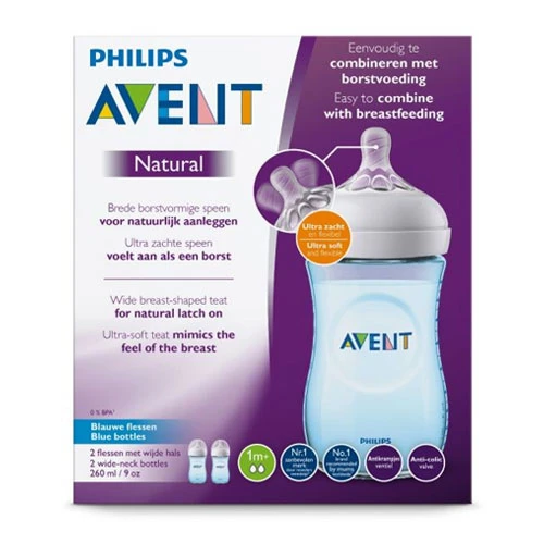 Philips Avent Natural Feeding Bottle 1m+ 260ml SCF 035,27 - Blue Color - Pack of 2