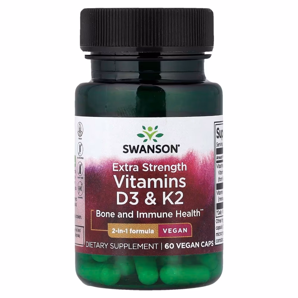 Swanson Vitamin D3 and Vitamin K2 Capsules 60 Capsules 1