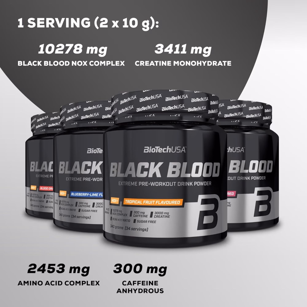 BioTechUSA Black Blood NOX Tropical Fruit 330gm 2
