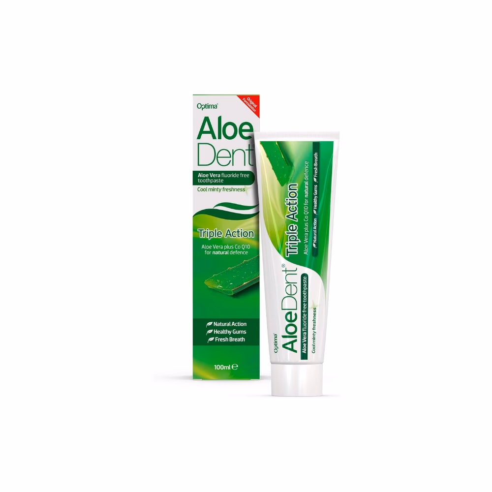 Aloedent Aloe Vera Triple Action Minty Fluoride Free Toothpaste 100ml
