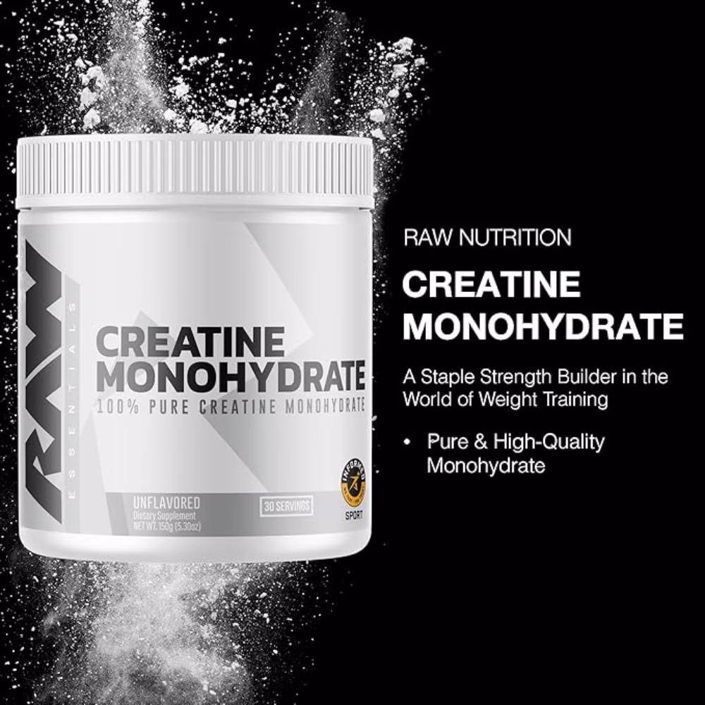 Raw Nutrition Creatine Monohydrate 150gm – Unflavored | 100% Pure Creatine Monohydrate | Informed Sport Certified | 30 Servings 3