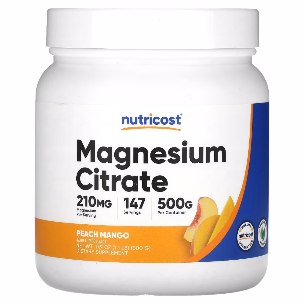 Nutricost Magnesium Citrate Powder, 500g – Peach Mango Flavored Magnesium Supplement for Muscle and Digestive Support 1