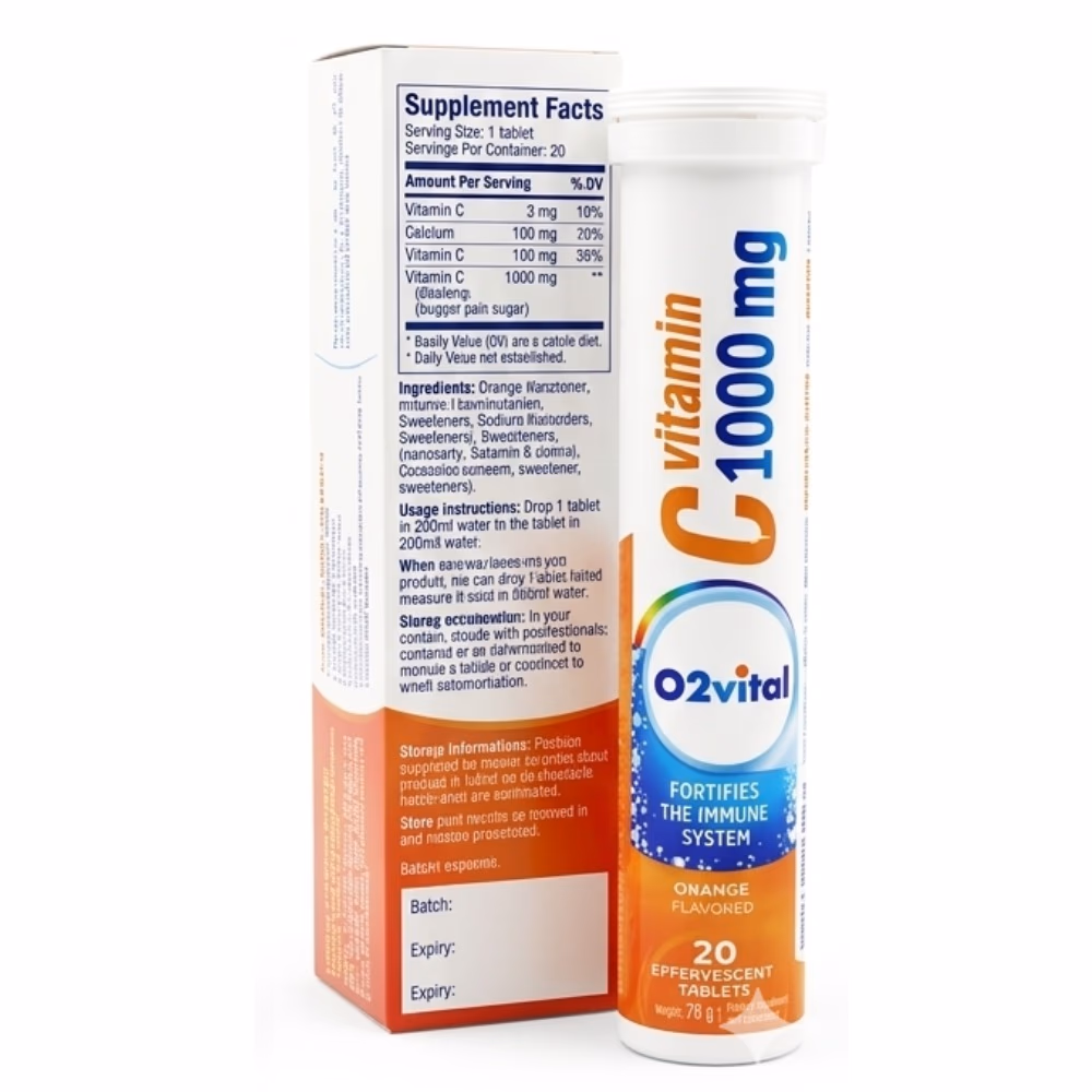 O2Vital Vitamin C 1000mg Orange Effervescent Tablets – 20 Tablets 2