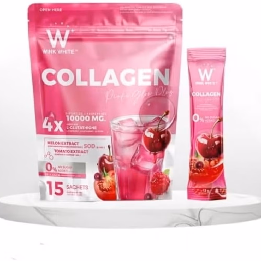 Wink White Collagen Plus White Drink Cherry Flavour 15 Sachets | 10,000mg Collagen Dipeptide Tripeptide | L Glutathione | No Sugar Added 2
