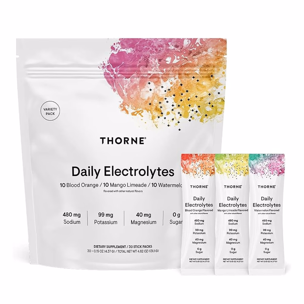 Thorne Daily Electrolytes 30 Stick Packs – Variety Pack | Blood Orange, Mango Limeade & Watermelon | NSF Certified for Sport Hydration Mix