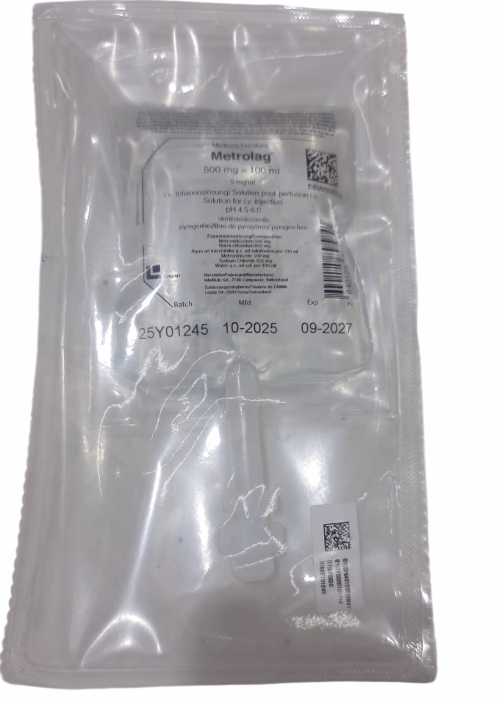 Metrolag 500mg/100ml IV Infusion (100ml Vial) 1
