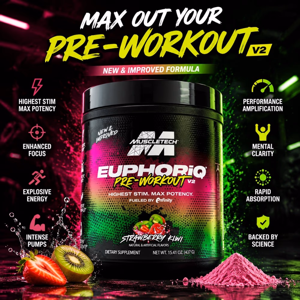 MuscleTech EuphoriQ Pre Workout V2 with enfinity, Strawberry Kiwi, 437 g 3