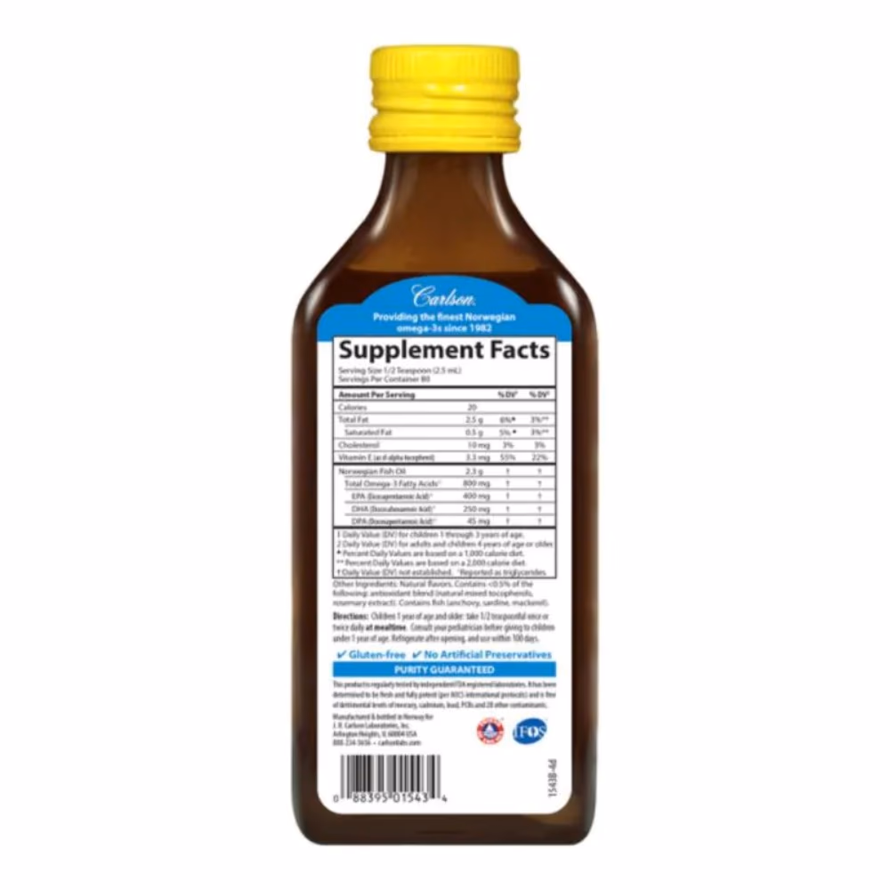 Carlson Norwegian Fish Oil, 200ml – Premium Omega-3 Liquid Supplement for Heart, Brain, and Joint Support 1