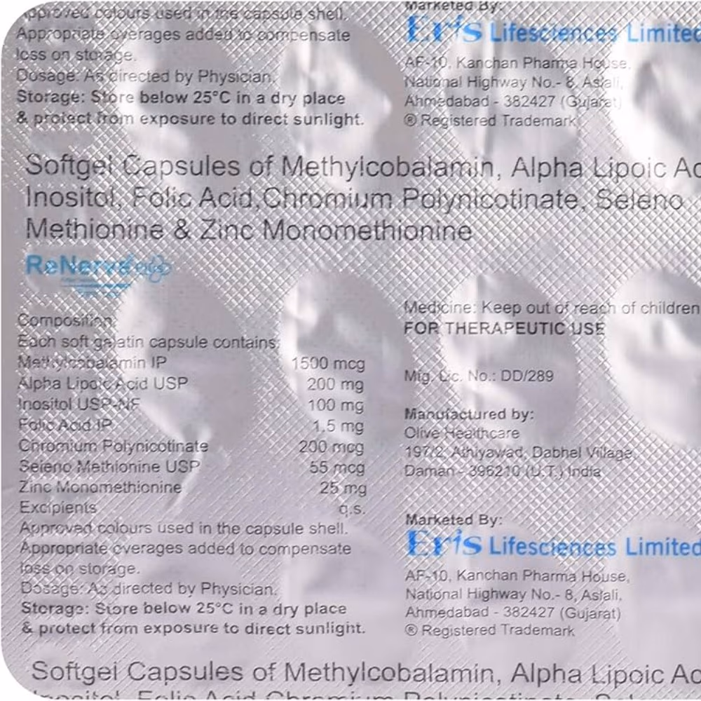 Renerve Plus Capsules, 30 Capsules, B-Vitamin Food Supplement with Alpha Lipoic Acid and Folic Acid, Supports Normal Nervous System Function and Energy Metabolism for Active Adults