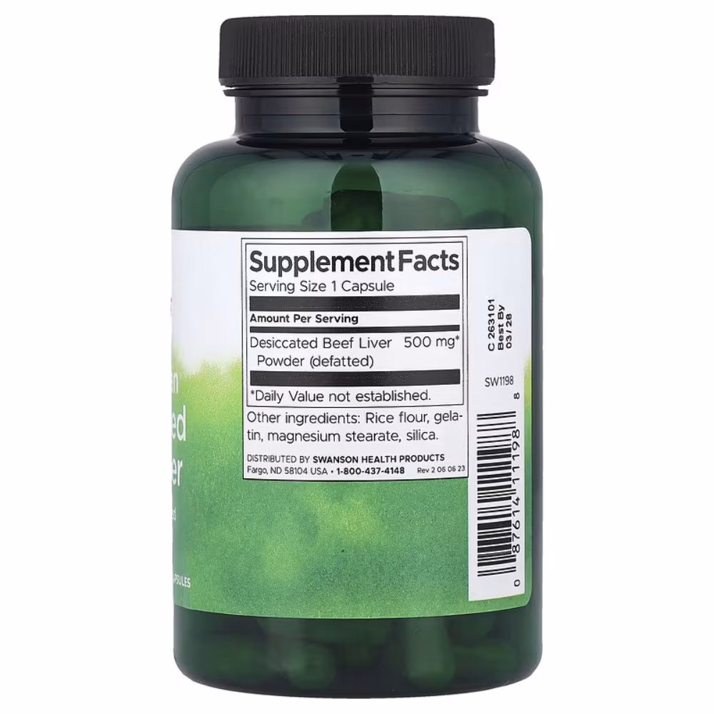 Swanson Argent Desiccated Beef Liver 500mg 120 Capsules 3