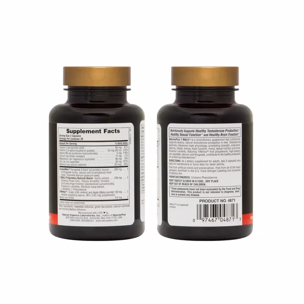 Natures Plus  T-male Testosterone Boost for Men V.cap 60s 2