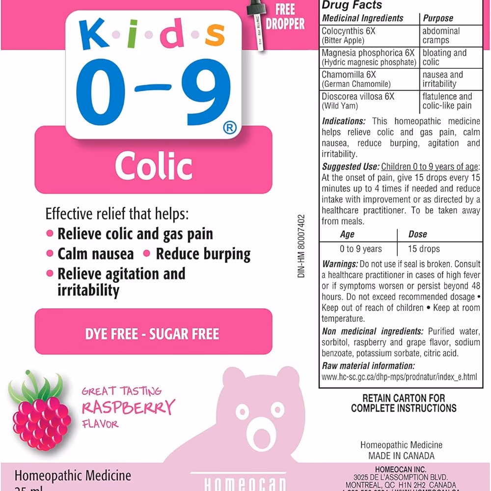 Homeocan Kids 0-9 Colic Oral Solution 25ml - Raspberry Flavor 4