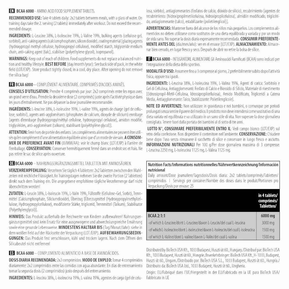 BioTechUSA BCAA 6000 - 100 Tablets 3