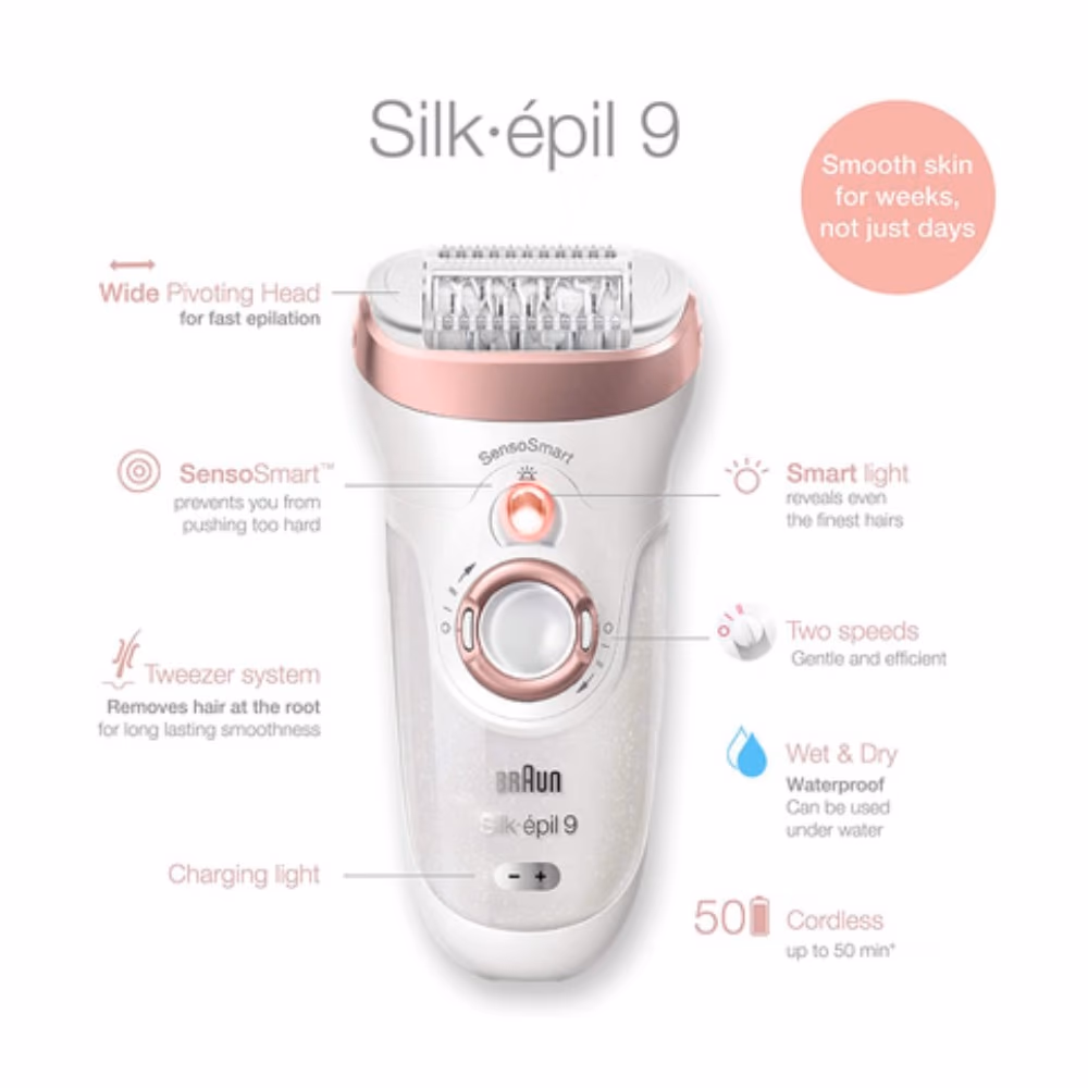 Braun Silk-épil 9 9-538 Bonus Edition - Wet & Dry Cordless Epilator with 2 Extras, Including a Face Epilator 4