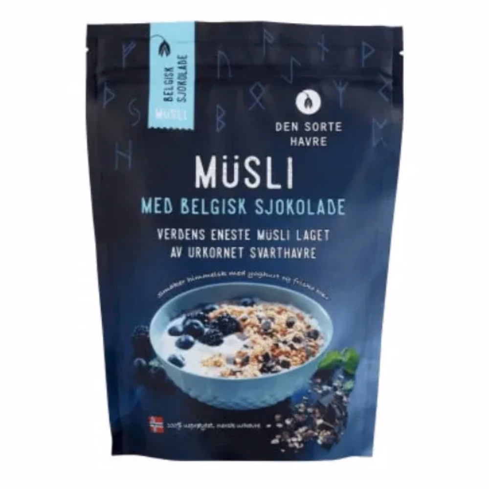 Den Sorte Havre Musli with Belgian Chocolate 400gm – World's Only Black Oat Muesli | 100% Wholegrain Norwegian Ancient Grain