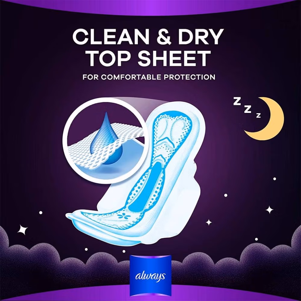 Always Clean & Dry Maxi Thick Night Sanitary Pads with Wings 8s 3