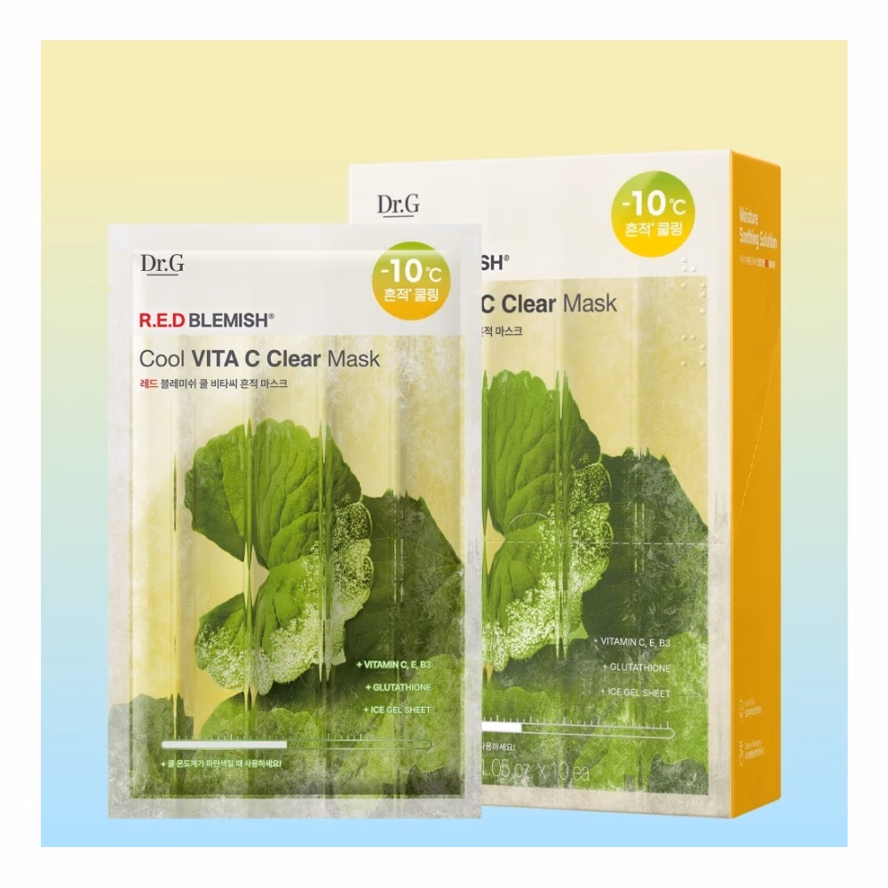 Dr.G R.E.D Blemish Cool Vita C Clear Mask Single Sheet – Vitamin C, E, B3 & Glutathione | Minus 10°C Ice Gel Brightening Sheet Mask 2
