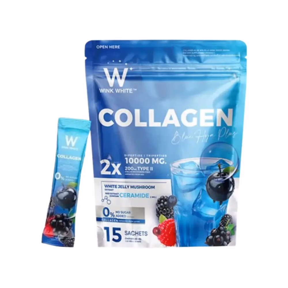 Wink White Collagen Blue Hya Plus – 2X Formula with Dipeptide and Tripeptide – 15 Sachets