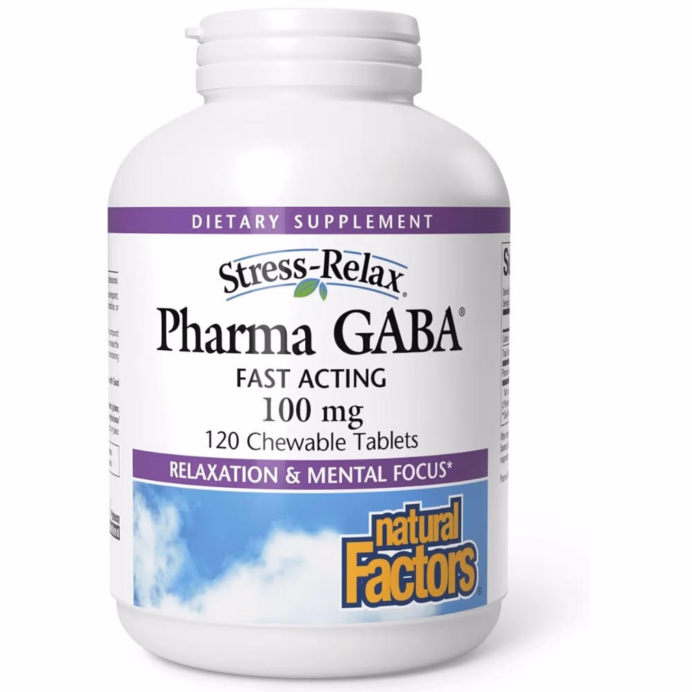 Natural Factors Stress Relax Pharma Gaba Chew -120 Tablets