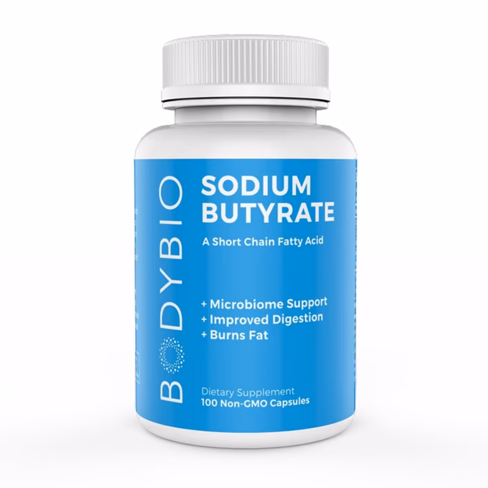 BodyBio Sodium Butyrate Gut Health Supplement with Short Chain Fatty Acid, Non GMO, 100 Capsules