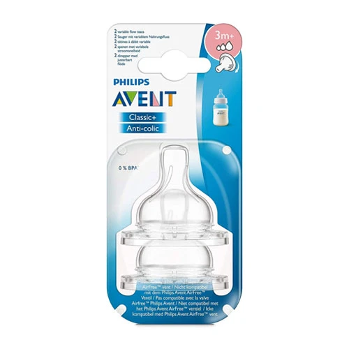 Philips Avent Classic+ Anti-Colic Variable Flow Teats 3m+ SCF 635,27 - Pack of 2 1