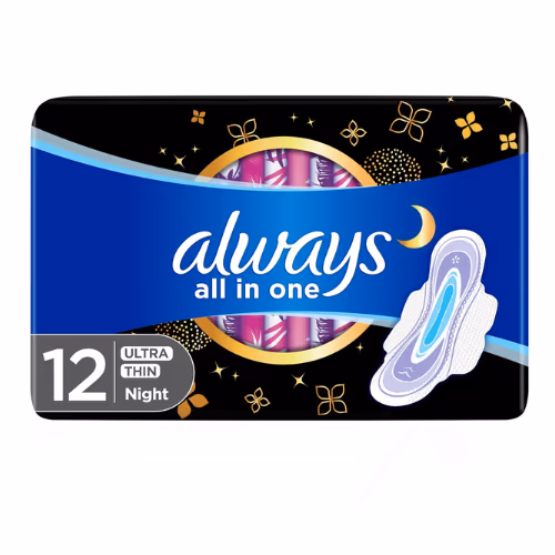 Always All In One Ultra Thin Night Sanitary Pads with Wings 12s