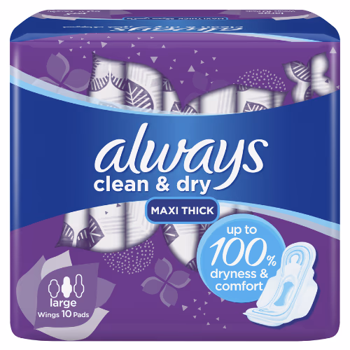 Always Purple Maxi Thick Sanitary Pads with Wings 10s