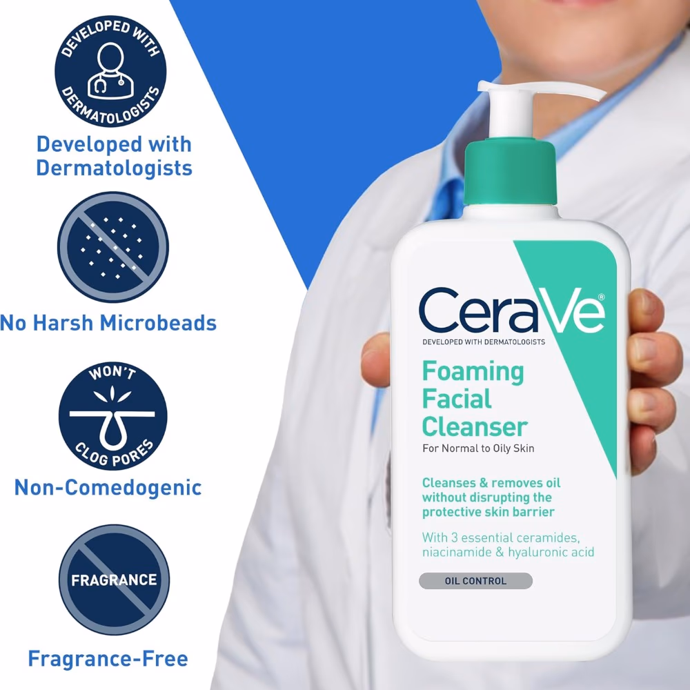 CeraVe Foaming Facial Cleanser – 473ml | Gentle Foaming Face Wash for Normal to Oily Skin with Ceramides & Niacinamide 2