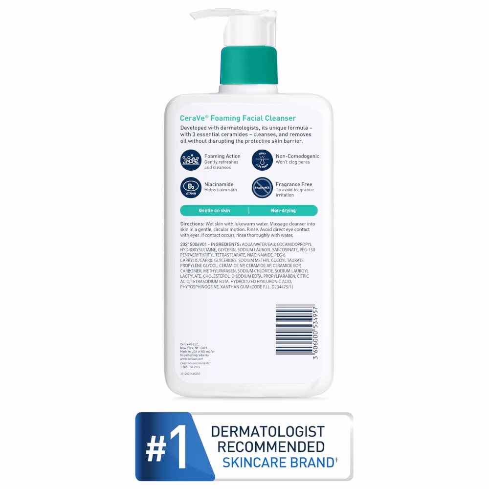 CeraVe Foaming Facial Cleanser – 473ml | Gentle Foaming Face Wash for Normal to Oily Skin with Ceramides & Niacinamide 3