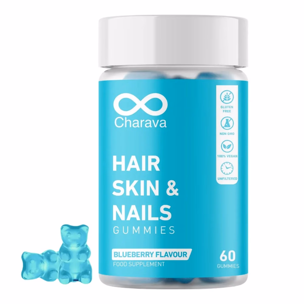 Charava Hair, Skin & Nails 60 Gummies Blueberry Flavor  1