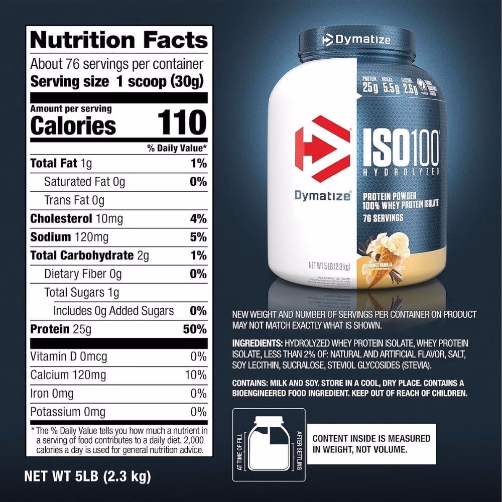 Dymatize ISO100 Whey Protein Powder Zero Carb Gourmet Vanilla 5lb 2