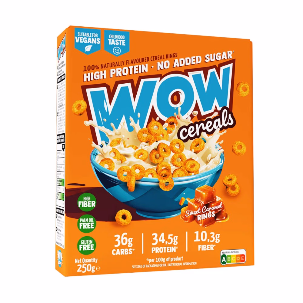 Wow Cereals Sweet Caramel Rings – 250g | Crunchy High-Protein Breakfast Cereal with Delicious Caramel Flavor