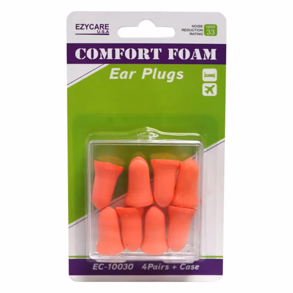 Ezycare Comfort Foam Ear Plugs – 4 Pairs with Case