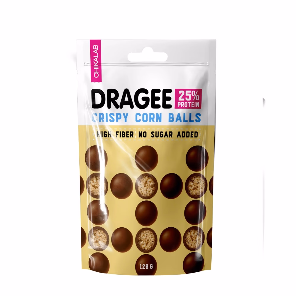 Chikalab Protein Chocolate Covered Dragee 120g – Milk Chocolate with Crispy Corn Balls Snack 1