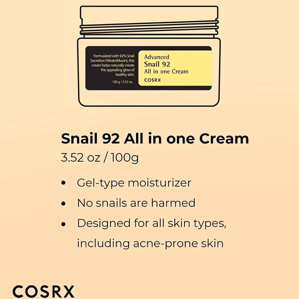 COSRX Advanced Snail 92 All In One Cream – 100g Multi-Repair Cream With 92% Snail Secretion Filtrate To Hydrate, Heal, And Soothe Skin. 2