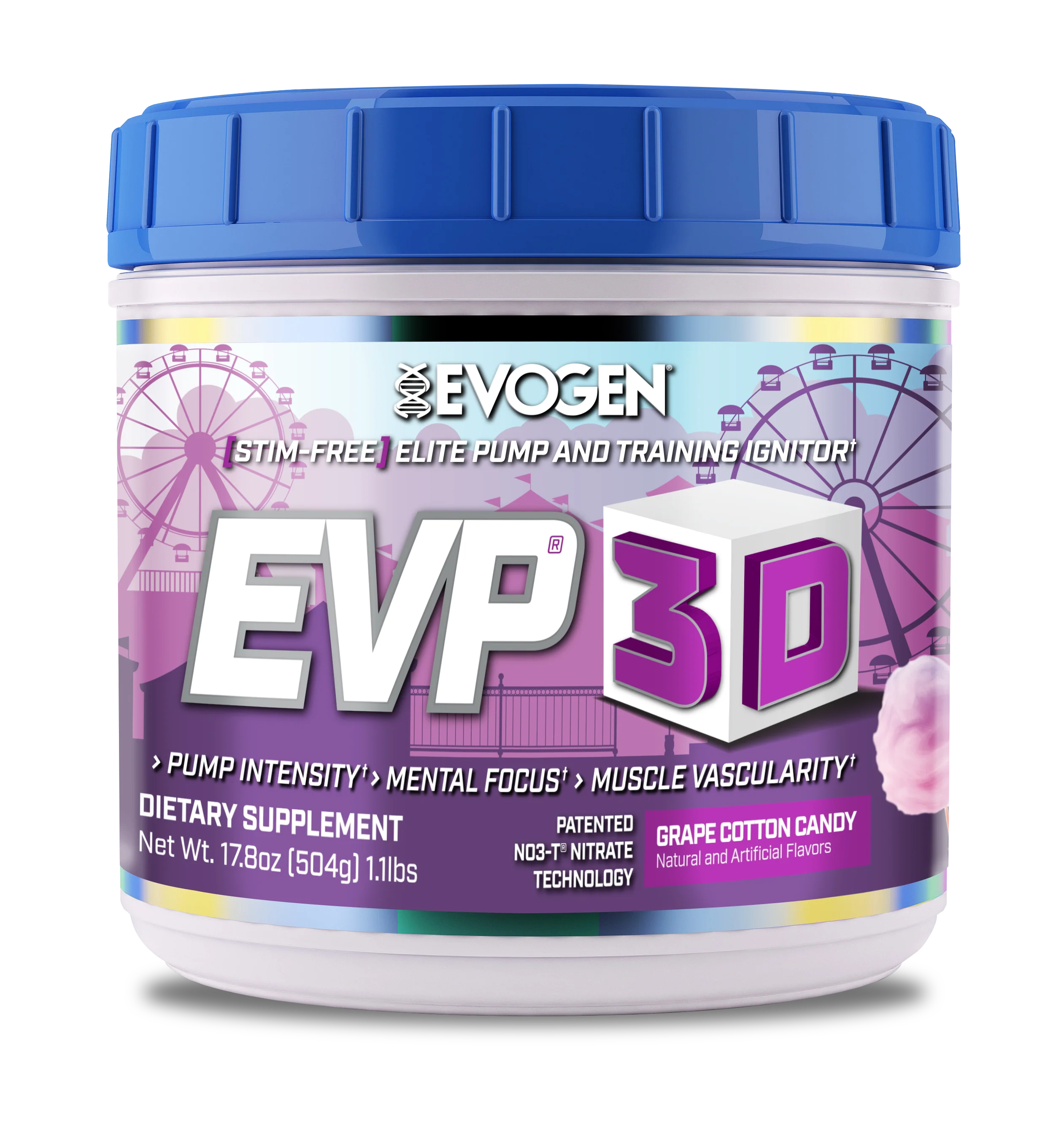 Evogen Nutrition EVP-3D Stimulant Free Pre-Workout 504gm - Grape Cotton Candy Flavor 1