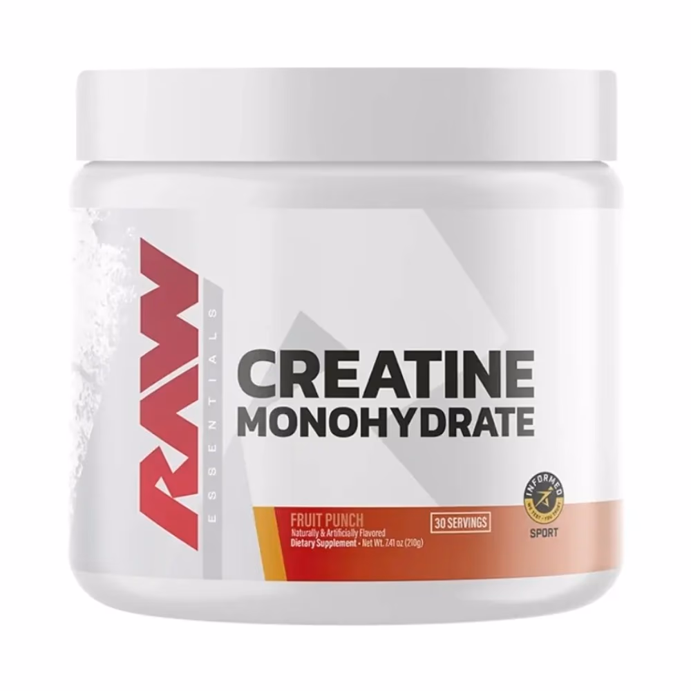 Raw Nutrition Creatine Monohydrate Powder – Fruit Punch Flavor, 30 Servings