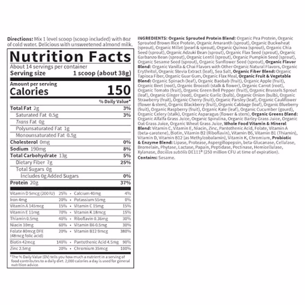 Garden of Life Raw Organic Meal Replacement 1lb Vanilla Spiced Chai 2
