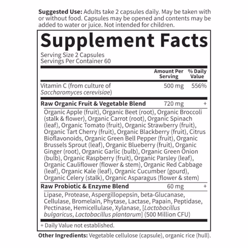 Garden of Life Vitamin Code Raw Vitamin C 60 Vegan Capsules 2