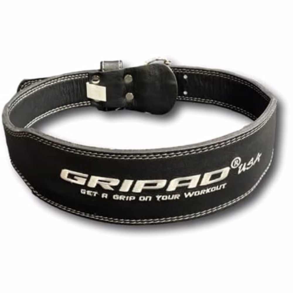 Gripad Leather Weightlifting Belt - Black and White - Large